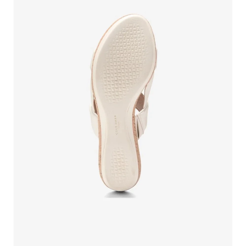 Cole Haan Aislin W30477 Sandals Women's US 8 B Ivory Leather Wedge Heel HTAT1479